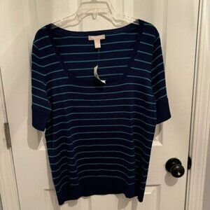 Banana Republic Top Shirt Womens Size XL Blue & Green Striped